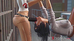 Lesbian sex with strapon. Harley Quinn plays with a female prison officer in the prison
