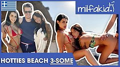 Rosa & Sofia enjoying dick & pussy at the beach! Milfakia.com