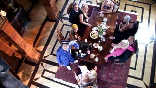 A dinner at a mansion turns into a hardcore fuck orgy