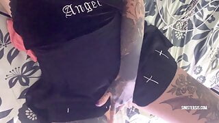 Goth slut cums home video