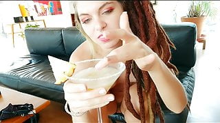 Clio drinks sperm cocktail with 7 cumshot icecubes with prep