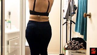 Housewife changing dress – striptease in bra and panty