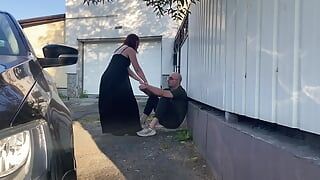 A Lady Cleans Ass and Dirty Feet to a Bum