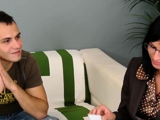 CFNM strapon femdoms fuck sissy in 3way